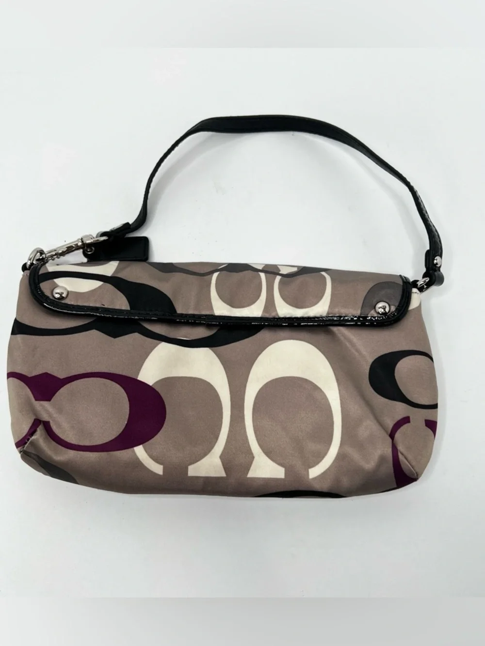 Coach Ashley Multicolored Purple Gray Satin Mini Clutch Bag Purse C Logo Y2K